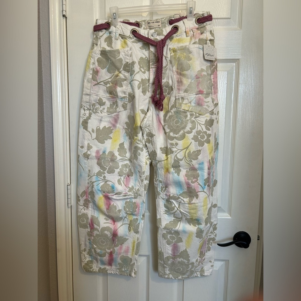 NWT we the free Moxie flocked barrel jeans 28 ivory floral oversized baggy - Picture 6 of 10